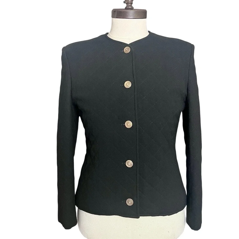 VTG Jaeger Jacket/Blazer SZ 12 BLK Quilted Retro Classic Cropped Button Up - Picture 1 of 13